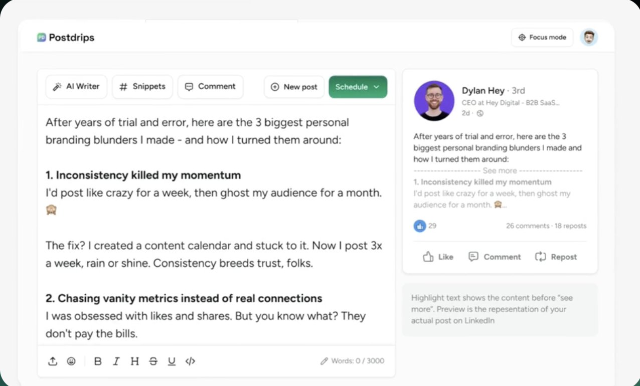 Postdrips LinkedIn AI content generation tool